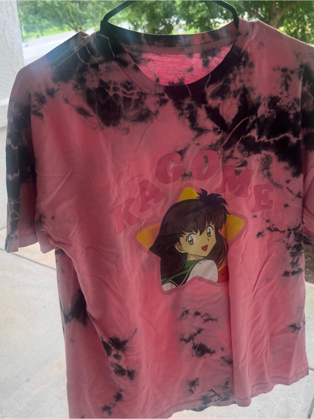 Hypland x InuYasha Men's Tie Dye Cotton T-Shirt Pink Medium Kagome